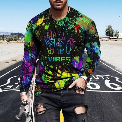 2021 New T-shirt Mens Casual Plus Size round Neck Long-Sleeved 3D Printed Spring Summer Fashion Long-sleeved T-shirt Tops