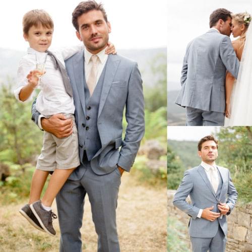 Jacket+Pant+Tie+Vest) Light Gray Wedding Suits For Men Groom Bestmen Fashion Tuxedos Formal Terno Slim Fit Custome Homme Blazer