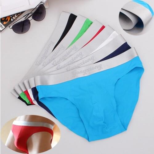Sexy Men Underwear Briefs Mens Ice Silk Low Waist Soft Briefs Panties Solid U Conve Pouch Elastic Seamless Underpants Plus Size