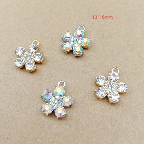 50pcs 13*16mm Gold/silver Color Alloy Material Crystal Flower Charm pendant For Earring DIY Women Handmade Jewelry Making