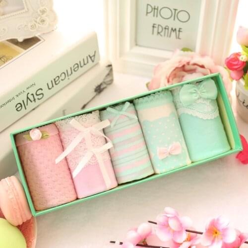 Girls Panties Girls Underwear 5pc/bag Lace Cotton Candy Low Waist Briefs Young Girl Panties Teenagers Wholesales Mix Style