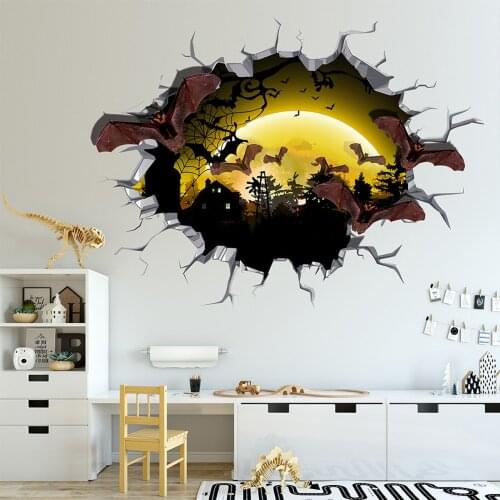 Horrible Bloody Women Wall Stickers For Halloween Festival Home Decoration 3d Vivid Broken Hole Mural Art Diy Pvc Decals #P3