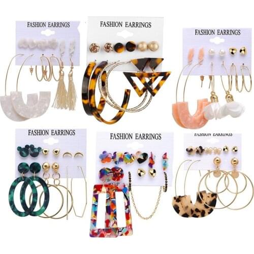 Acrylic Earrings for Women, 34 Pairs Big Resin Hoop Stud Drop Dangle Statement Earrings Fashion Jewelry for Girls