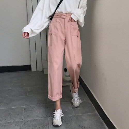 Bella philosophy Spring Solid Women Panst High Waist 2020 Casual Cargo Pants High Waist Korean All Match Pantalon Femme