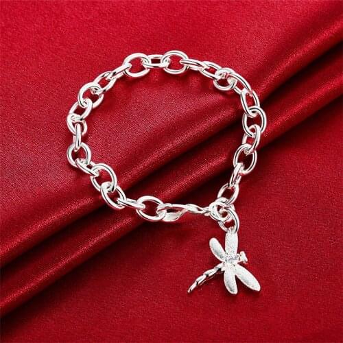 925 Sterling Silver Dragonfly Pendant Bracelet For Woman Wedding Engagement Fashion Charm Party Jewelry