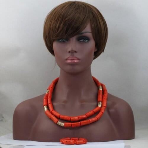 Latest African Coral Jewelry Beads Set Nigeria Wedding/Bridal Long Coral Necklace/Bracelet Bead Set For Women Free Ship CNR622
