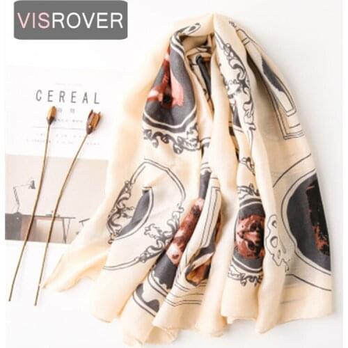 VISROVER 2021 beige square cat printing viscose summer head scarf Fashion cat foulard Spring Shawls dot Hijab gift wholesales