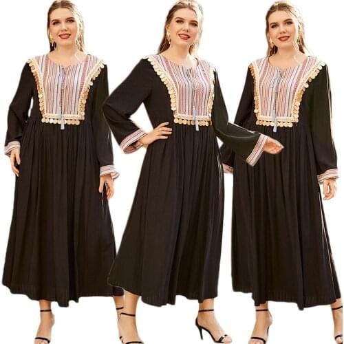 Kaftan Muslim Women Long Dress Sequins Tassel Abaya Islamic Clothing Arab Middle East Maxi Robe Gown Ramadan Casual Loose Ethnic