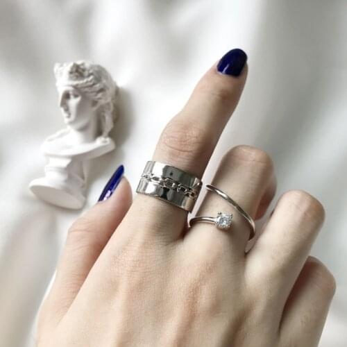 925 Sterling Silver Wide Glossy Middle Chain Ring Personality Punk Rings Unisex Jewelry Free Size Open Adjusted Ring Engagement