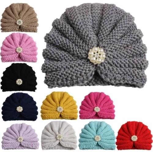 10 Colors Winter Baby Girl Hats with Pearls Candy Color Knit Newborn Beanie Hat Baby Cap Accessories 0-24M