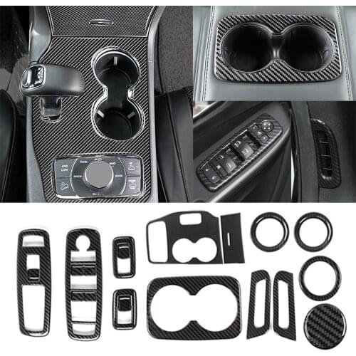 13PCS Carbon Fiber Interior Decoration Trim for Jeep Grand Cherokee 2014-2015 Gear Shift Cup Holder Window Lift Switch Cover