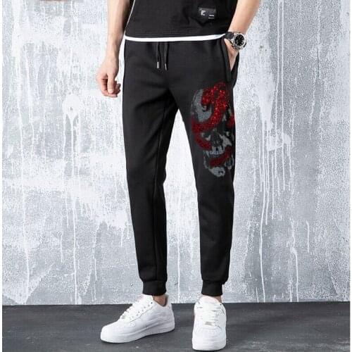 New Mens Hip Hop Sweatpants Fitness Joggers 2020 Spring Male Side Hot drill High Street Hip Long Trousers Rhinestones Pants Swe