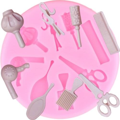 3D Comb Curling Iron Mirror Scissor Salon Silicone Molds Woman Hair Beauty Makeup Tools Chocolate Fondant Cake Decorating Tools