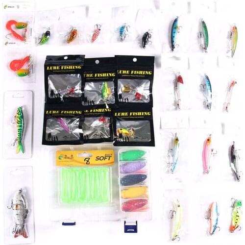 52pcs/set Fishing Lure Set Soft Hard Lure Hook Baits Spinnerbaits Crankbait Popper Fishing Lures