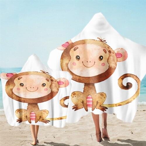 Free shipping Gift Animal Monkey Elephant Crocodile Zebra Toucan Butterfly Turtle Hooded Beach Towel Cape Surfing Pool Swim