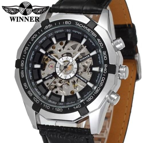 Winner Mens Watch New Fashion Automatic Self-Wind Skeleton Leather Strap Dress Casual Wristwatch Color Black WRG8042M3S2