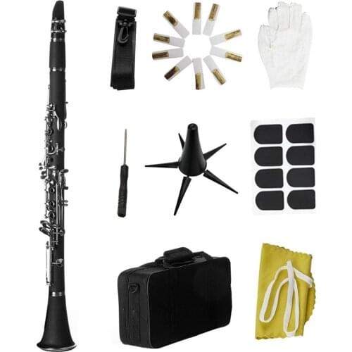 Bb B Flat Clarinet Clarionet Bakelite with Case Reeds Rubber Pads Gloves Strap Cleaning Cloth