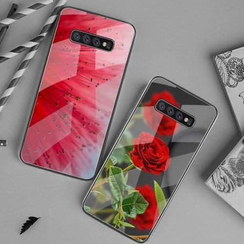 CUTEWANAN Red Heart Rose Flower Black Cell Phone Case Tempered Glass For Samsung S20 Plus S7 S8 S9 S10 Plus Note 8 9 10 Plus