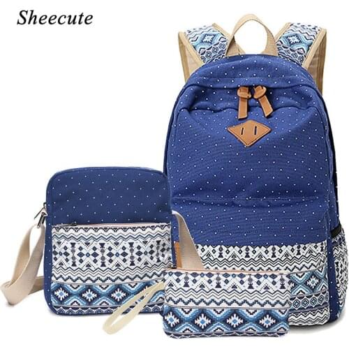 Children School Bags for Teenage Girls Backpack Women Canvas Backpack National Style Casual Travel Backpack 3pcs/set Student Bag