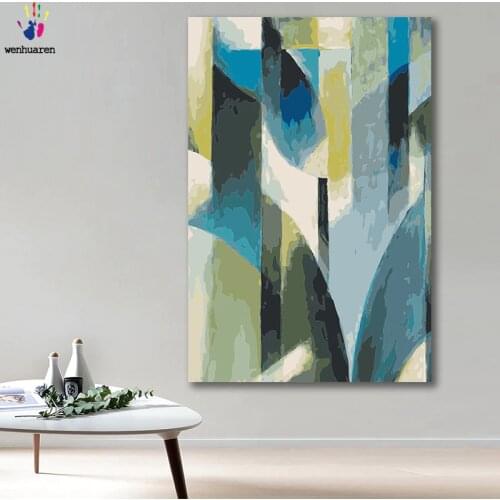 DIY colorings pictures by numbers with colors abstract blue green Color block picture drawing painting by numbers framed Home