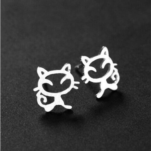 Hot Sale Creative Lovely 925 Sterling Silver Jewelry Fashion Small Simple Hollow Cute Cat Female Popular Earrings SE113