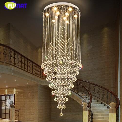 FUMAT K9 Crystal Chandelier Lastre Large Crystal Light For Living Room Hotel Mall Creative Stair Round LED Crystal Chandeliers