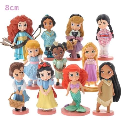 Disney Princess Toys 11pcs 8cm Moana Snow White Merida Action Figures Mulan Mermaid Tiana Jasmine Dolls Kids Toys For Children