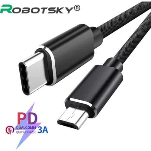 Type C To Micro USB Fast Charging Adapter Cable PD 3A 60W Quick Charger Data Cable For Macbook Samsung Xiaomi Huawei