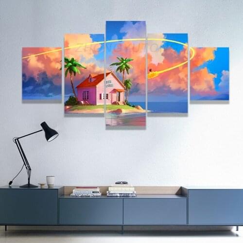 Kame House Anime HD Print Wall Art Wall Contemporary Painting Modular Canvas Poster 5 Pieces