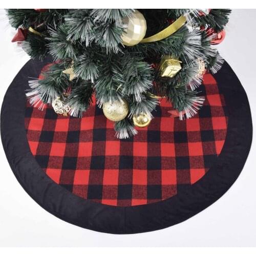 Free Shipping Extra Large 50" Plaid Christmas Tree Skirt with Black Suede Border Buffalo Check