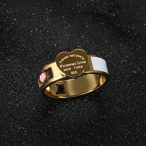 Trendy Hollow Colorful Enamel Heart Lover Ring For Women Men Gold Plating Simple Stainless Steel Finger Rings Fashion Jewelry