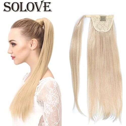 60G Human Hair Ponytail European Straight Wrap Around Clip In Pony Tail Machine Remy Hair 12-24 Inches