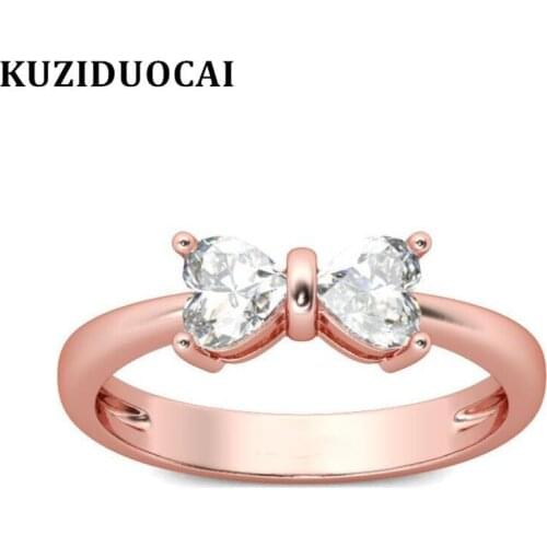 Kuziduocai New Fashion Jewelry Stainless Steel Zircon Bow-knot Statement Wedding Rings For Women Anillos Mujer Bijoux Bague Anel