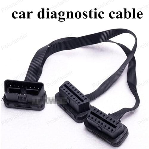 Hot!! 16 Pin ELM327 Car Diagnostic Cable Flat and Thin Y Splitter Elbow Extension OBD2 Male To Dual Female scanner Cable