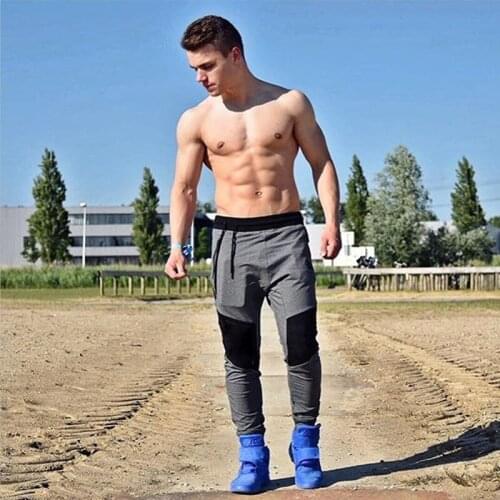 HOT 2019 Outdoor GYM Muscle man running pants cargo pants Patchwork stretch feet pencil pants fitness jogging running trousers