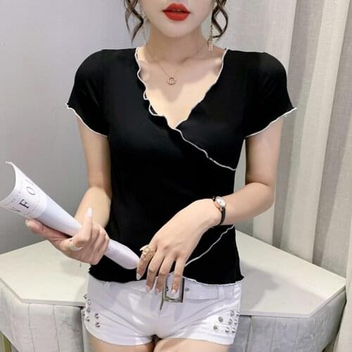 2021Fashion Ruffle T-Shirt LadiesV-Neck summer Tops T-Shirts Women Large size Short sleeve