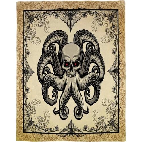 Halloween Skull Head Skull Octopus Printed Flannel Blanket Soft Throw Blanket Machine Washable Blankets for Beds Customizable