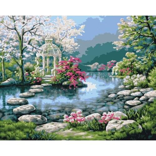 DIY Digital Painting By Numbers Gazebo oil painting mural Kits Coloring Wall Art Picture Gift frameless