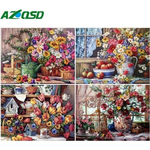 AZQSD Painting By Number Flower Drawing On Canvas Diy Frame Paint By Numbers For Adults Children Living Room Decoration