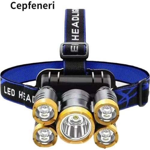Led Five-head Headlights Are Super Bright Rechargeable Outdoor Long-range Super Bright Head-mounted Night Fishing Miners Lamp