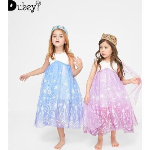 2020 New Ice Snow Star Long Princess Dress Girls Party Dress Elegant Summer Long Cosplay Princess Costumes
