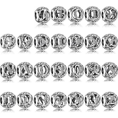 NEW 100% 925 Sterling Silver Twenty-six letters Charm beads Fit Bracelet DIY bangle for Women Jewelry wholesale factory