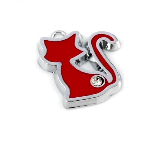 5pcs Red Enamel Cat Alloy charm Pendants Fashion Jewelry DIY Fit Bracelets Necklace 20.2x23mm A-525