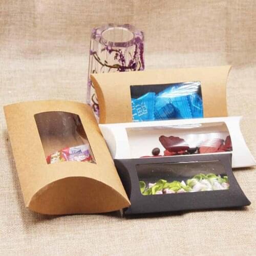S/M/L Transparent Open Window Pillow Shaped Kraft Paper Gift Box Candy Bag Valentines Day Wedding Party Favor Packaging Boxes