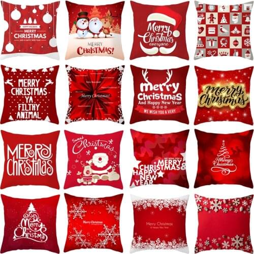 Merry Christmas Printed Pillow Case Santa Claus Snowman Sofa Pillowcase Red Cushion Cover Xmas Festival Bedroom Home Decor