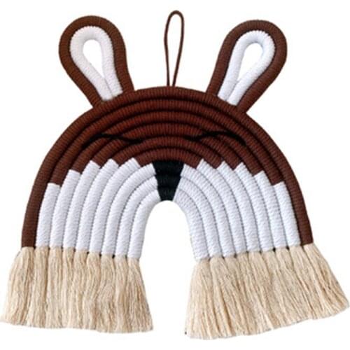 Handmade Macrame Rainbow Grey Rabbit Wall Hanging Decorative For Boho Home Decor Kids Room Baby Shower Party Hanging Pendant