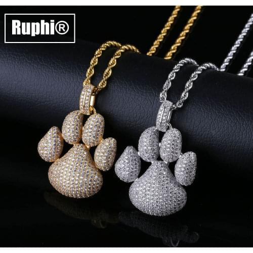 Stylish hiphop CZ Copper Paw Print charm pendant necklace fashion punk jewelry accessory