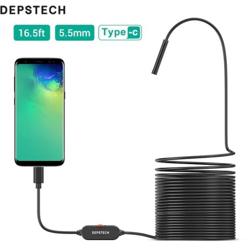 DEPSTECH Type C USB Endoscope 5.5mm Ultra-Thin Inspection 720P Mini Camera Hard Cable Waterproof Snake Tube Borescope Android