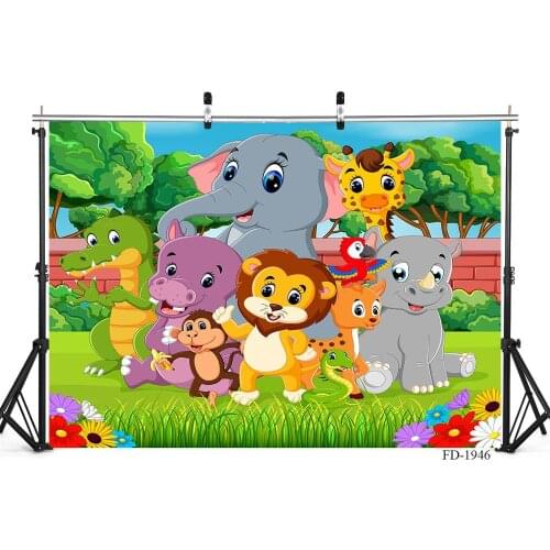Safari Jungle Animals Birthday Party Vinyl Photography Backdrop for Photo Studio Photo Background Children Baby Photophone