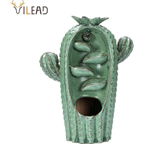 VILEAD Ceramic Craft Cactus Censer Backflow Aroma Smoke Holder Office Accessories Living Room Bedroom Desktop Decoration Gifts